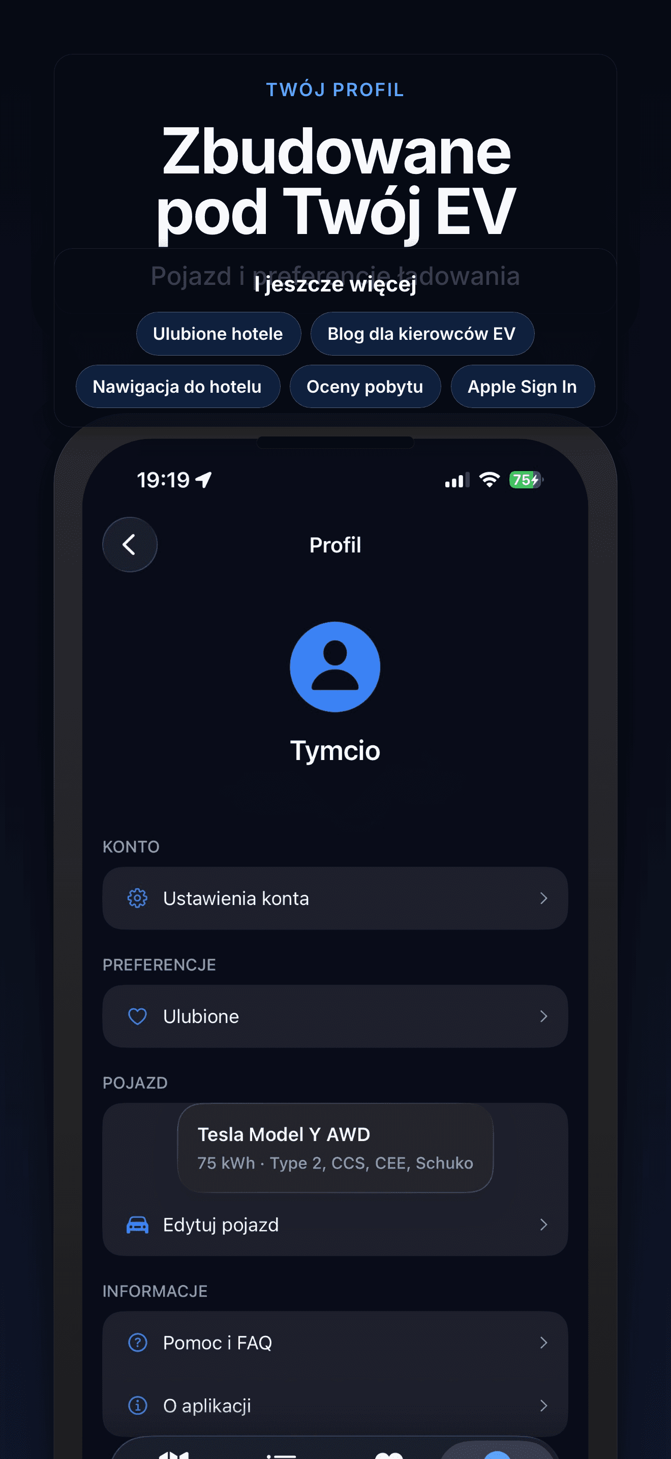 Profil kierowcy w aplikacji